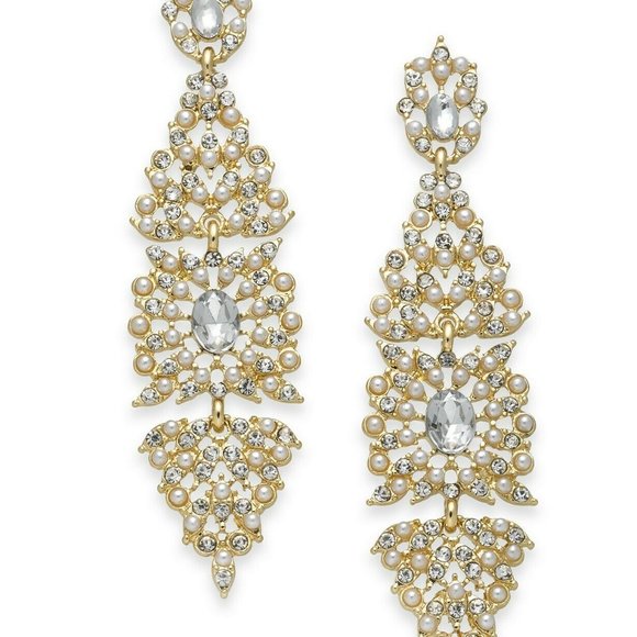 I.n.c. Gold-Tone Crystal & Imitation Pearl Kite Drop Earrings - Picture 1 of 2